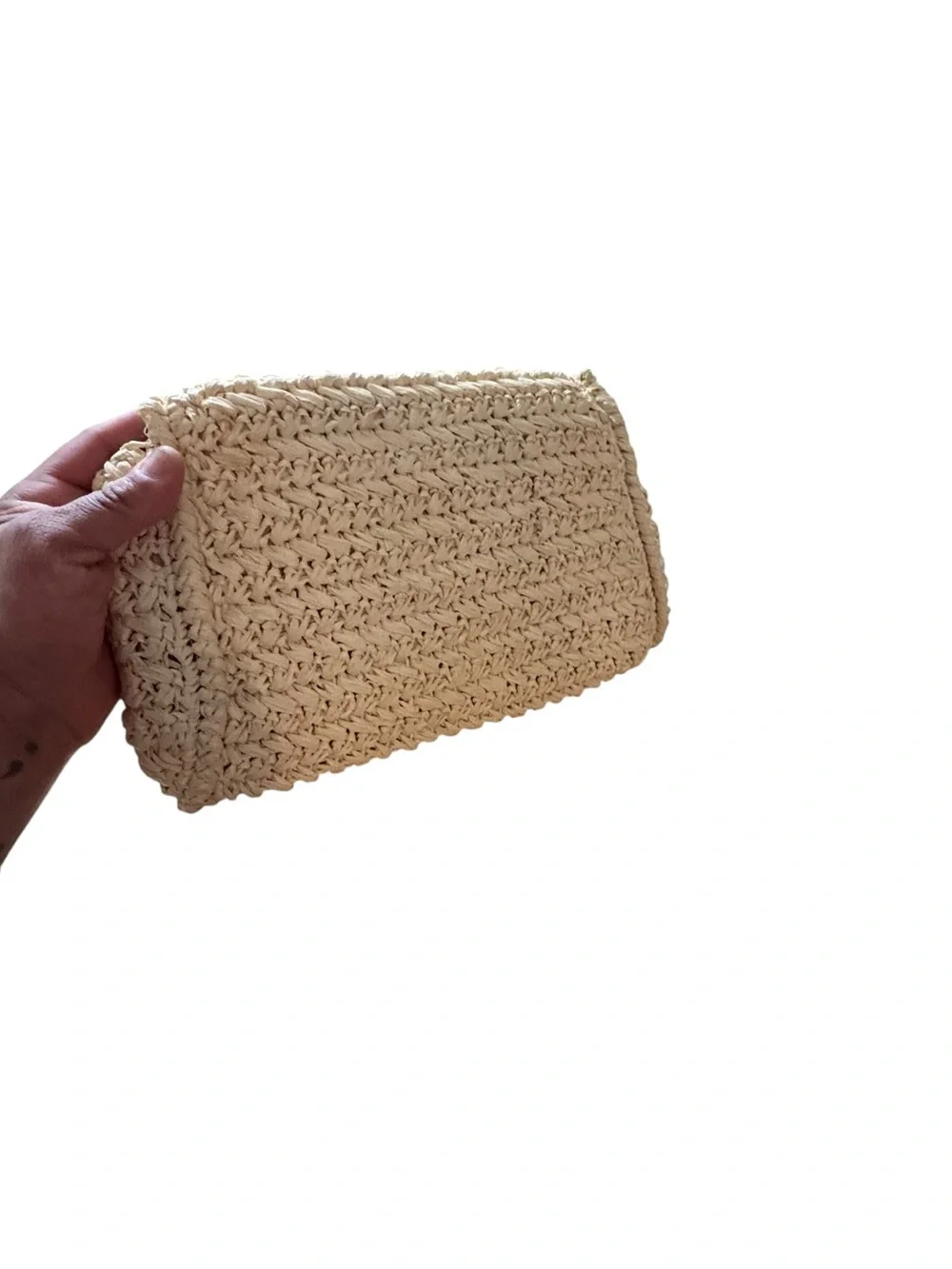Dorette Vintage Made in Japan Woven Straw Clutch Bag with Gold D-Ring Closure